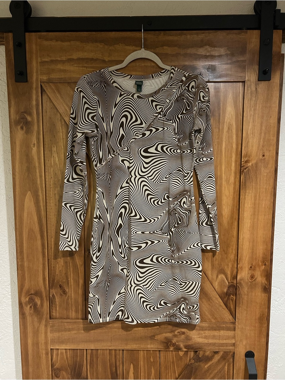 wild fable Long-Sleeve Swirl Midi Dress in Brown and Cream
